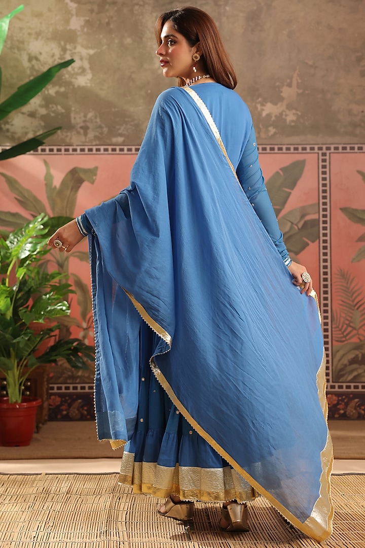 Blue Mulmul Zari Embroidered Anarkali Set by Scakhi Luxe at Pernia's Pop Up Shop
