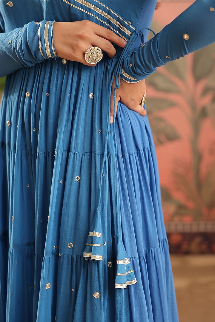 Blue Mulmul Zari Embroidered Anarkali Set by Scakhi Luxe at Pernia's Pop Up Shop