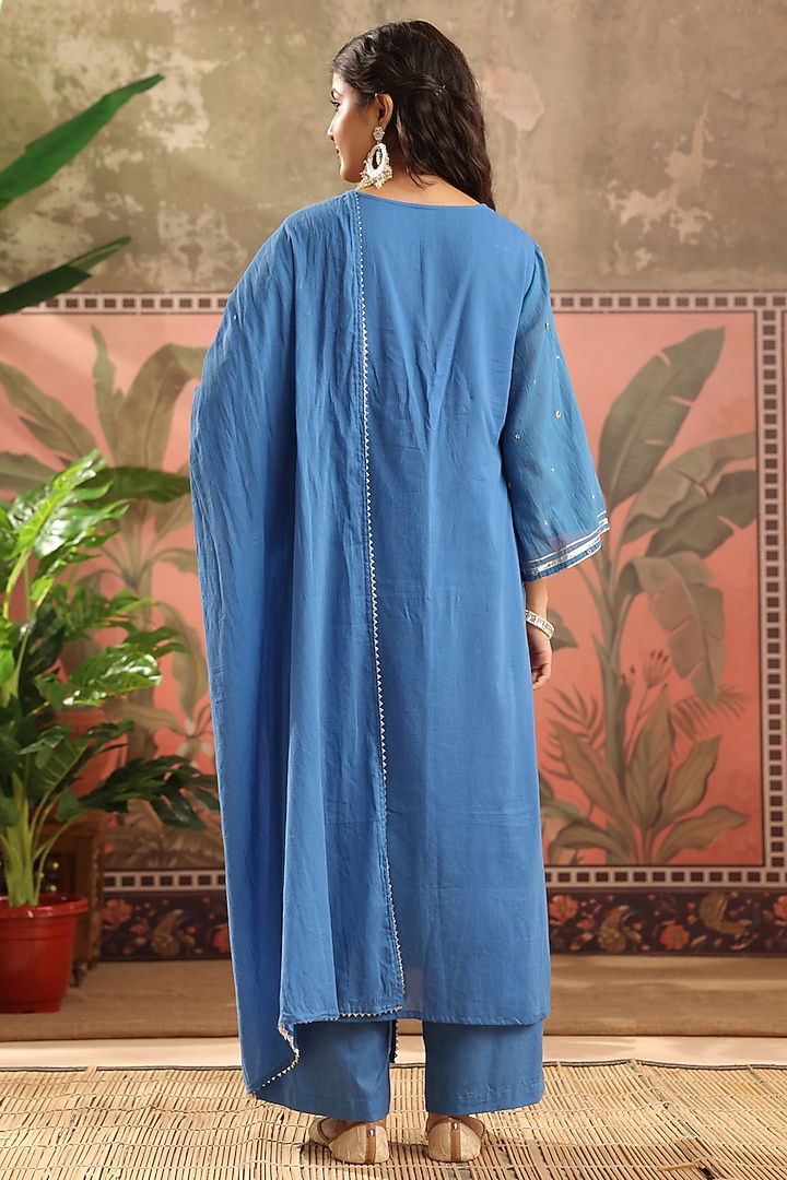 Blue Mulmul Mirror Embroidered Kurta Set by Scakhi Luxe at Pernia's Pop Up Shop