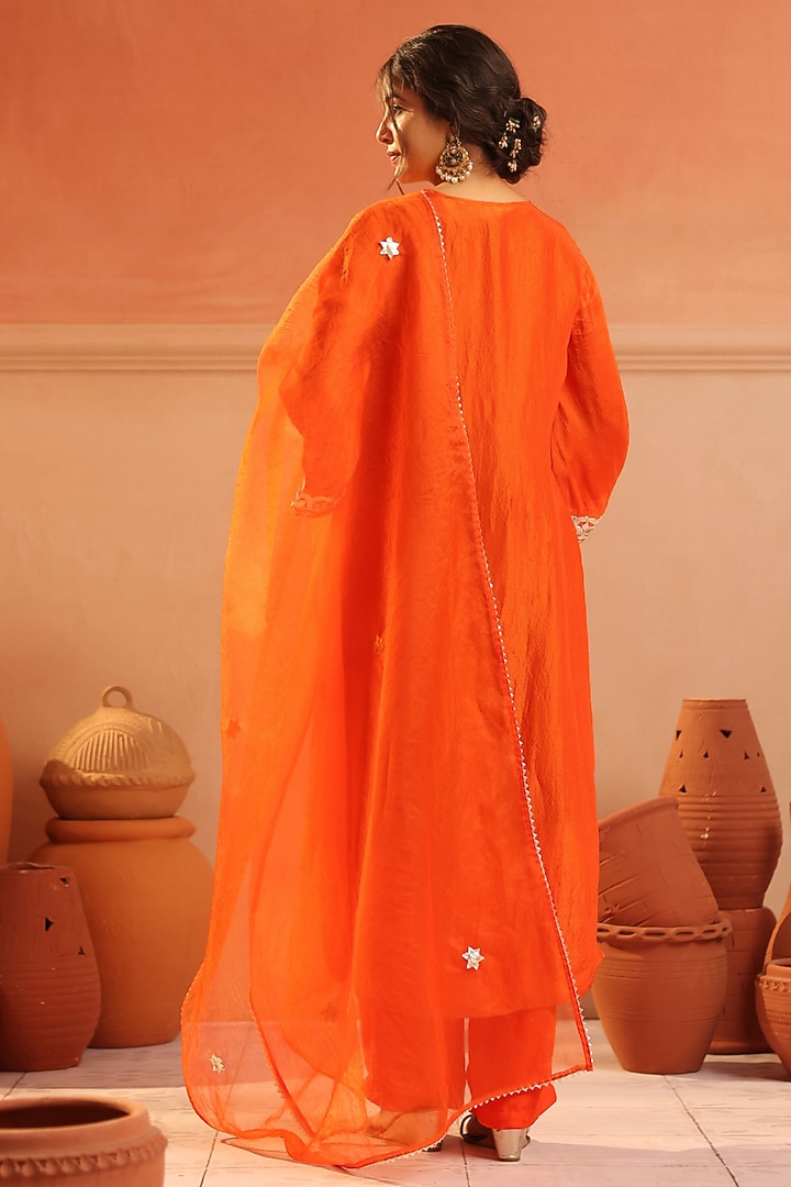 Rust Orange Shimmer Tissue Gota Patti Work Straight Kurta Set by Scakhi Luxe at Pernia's Pop Up Shop