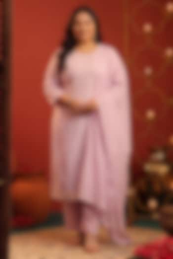 Lavender Coral Silk Bead Embroidered Kurta Set by Scakhi Luxe at Pernia's Pop Up Shop