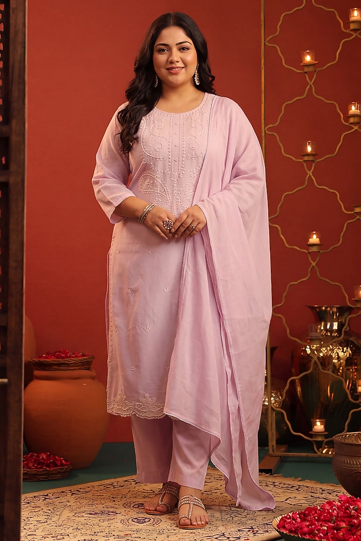 Lavender Coral Silk Bead Embroidered Kurta Set by Scakhi Luxe at Pernia's Pop Up Shop