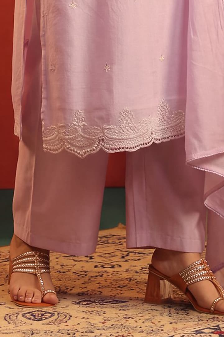 Lavender Coral Silk Bead Embroidered Kurta Set by Scakhi Luxe at Pernia's Pop Up Shop