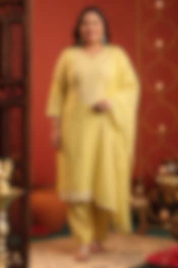 Lime Green Coral Silk Bead Embroidered Kurta Set by Scakhi Luxe at Pernia's Pop Up Shop