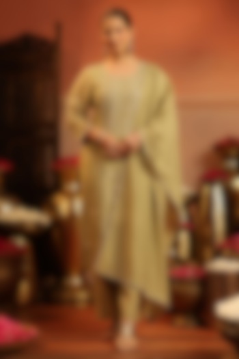 Green Coral Silk Bead Embroidered Kurta Set by Scakhi Luxe at Pernia's Pop Up Shop