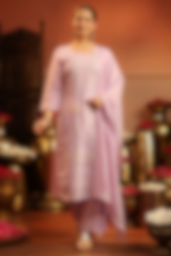 Lavender Coral Silk Bead Embroidered Kurta Set by Scakhi Luxe at Pernia's Pop Up Shop