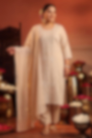 Beige Coral Silk Sequin Embroidered Kurta Set by Scakhi Luxe at Pernia's Pop Up Shop