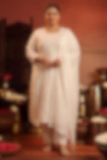 Ivory Coral Silk Sequin Embroidered Kurta Set by Scakhi Luxe at Pernia's Pop Up Shop