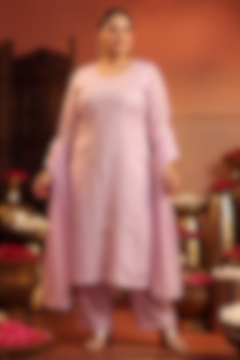 Lavender Coral Silk Sequin Embroidered Kurta Set by Scakhi Luxe at Pernia's Pop Up Shop