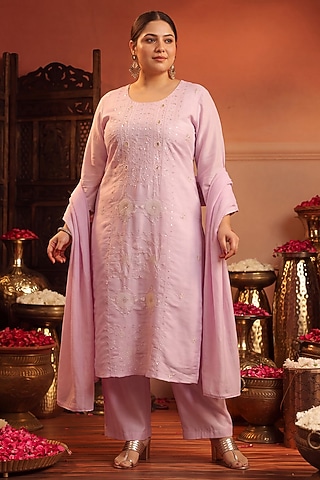 Lavender Coral Silk Sequin Embroidered Kurta Set by scakhi luxe