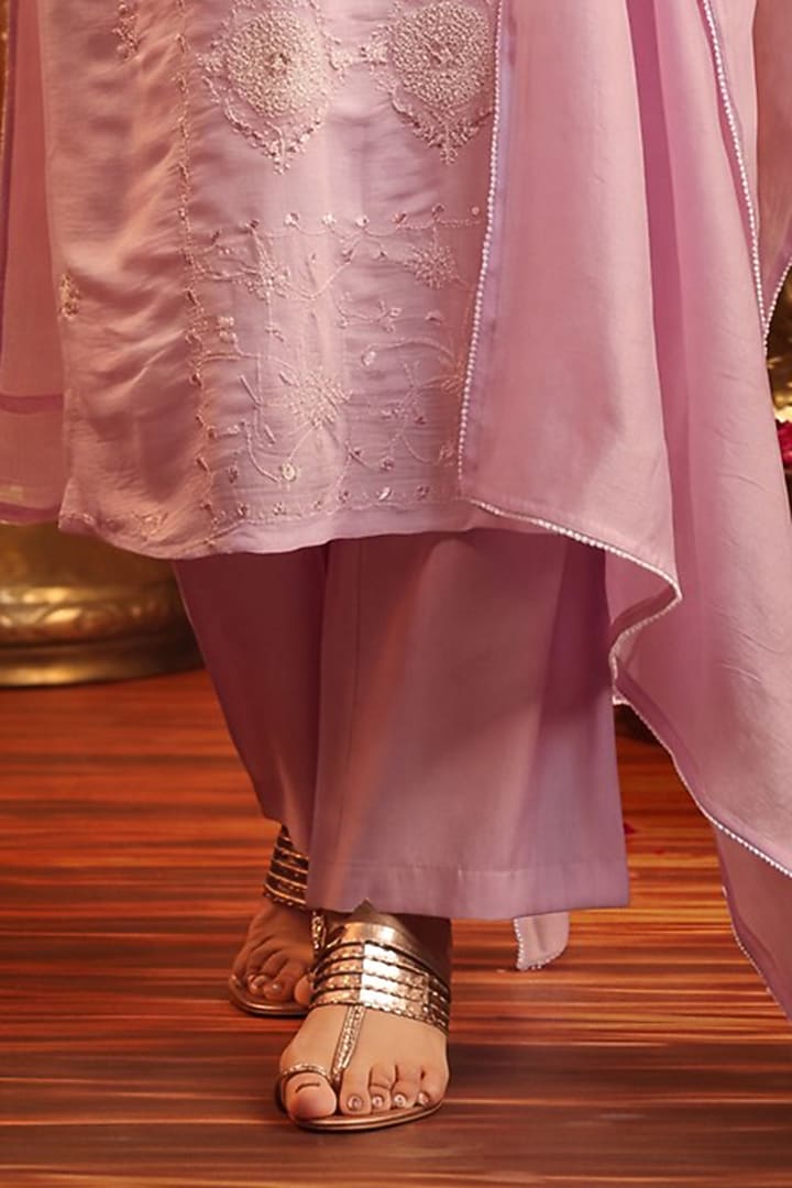 Lavender Coral Silk Sequin Embroidered Kurta Set by Scakhi Luxe at Pernia's Pop Up Shop