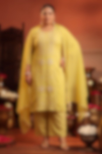 Lime Green Coral Silk Sequin Embroidered Kurta Set by Scakhi Luxe at Pernia's Pop Up Shop