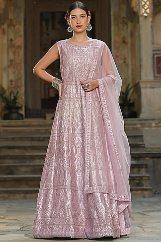 Lavender Embroidered Anarkali Set by Scakhi Luxe