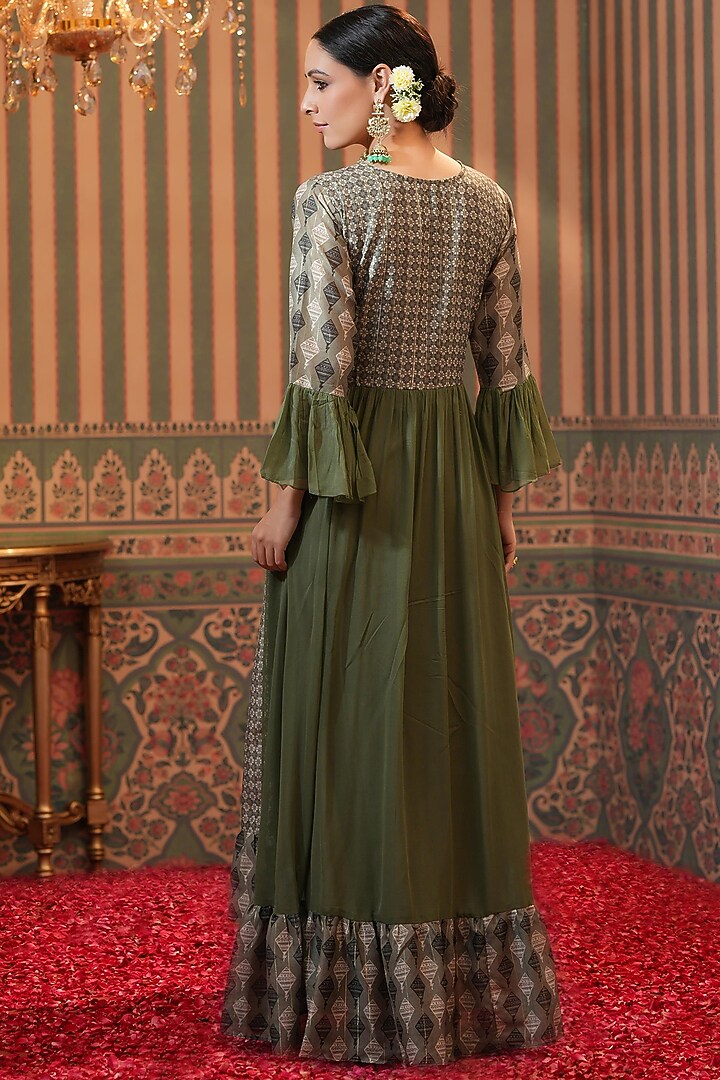 Mehendi Green Embellished Anarkali Kurta by Scakhi Luxe at Pernia's Pop Up Shop