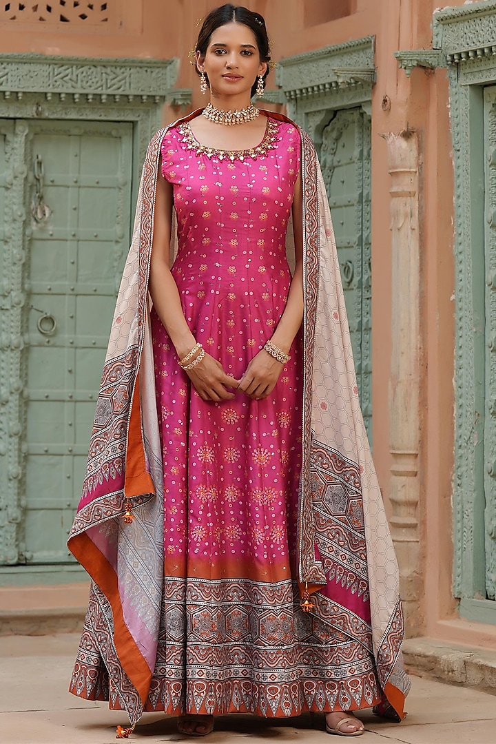 Pink Printed Anarkali Set by Scakhi