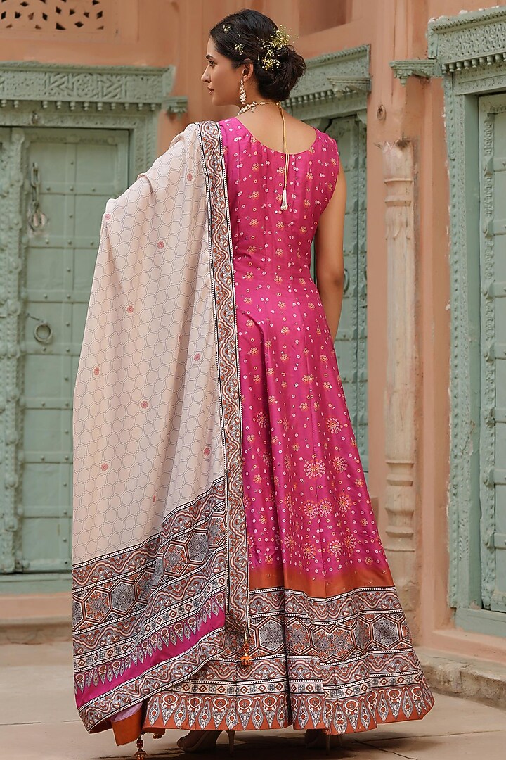 Pink Printed Party Wear Anarkali Set by Scakhi Luxe at Pernia's Pop Up Shop