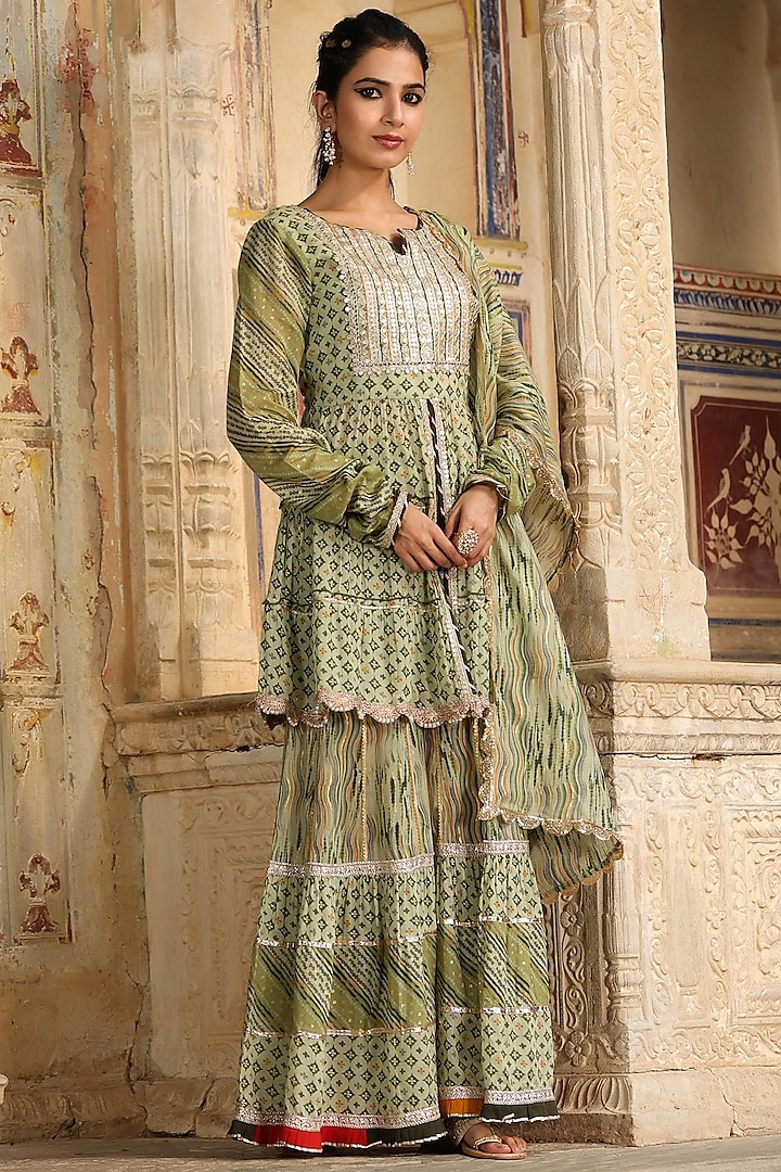 Green Printed Sharara Set by Scakhi at Pernia's Pop Up Shop