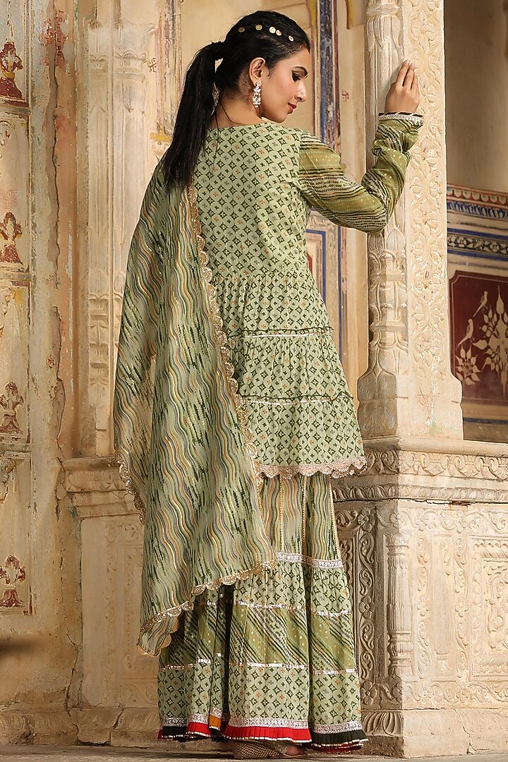 Green Printed Sharara Set by Scakhi Luxe at Pernia's Pop Up Shop
