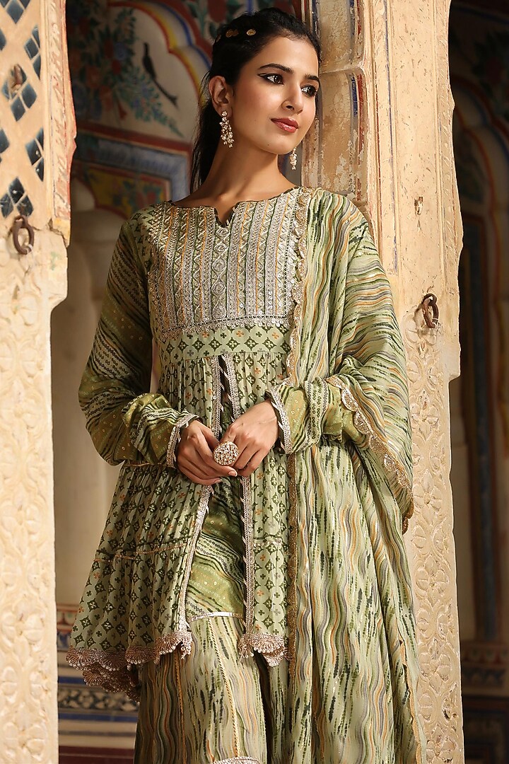Green Printed Sharara Set by Scakhi Luxe at Pernia's Pop Up Shop