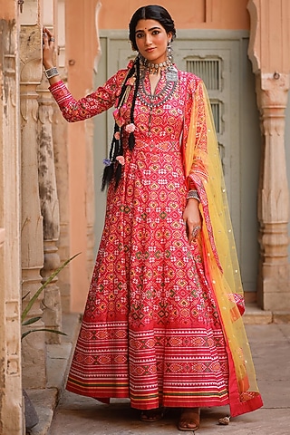 Fuchsia Printed Anarkali Set by Scakhi Luxe