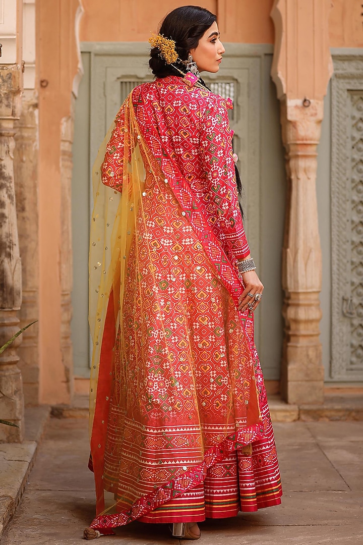 Fuchsia Printed Party Wear Anarkali Set by Scakhi Luxe at Pernia's Pop Up Shop