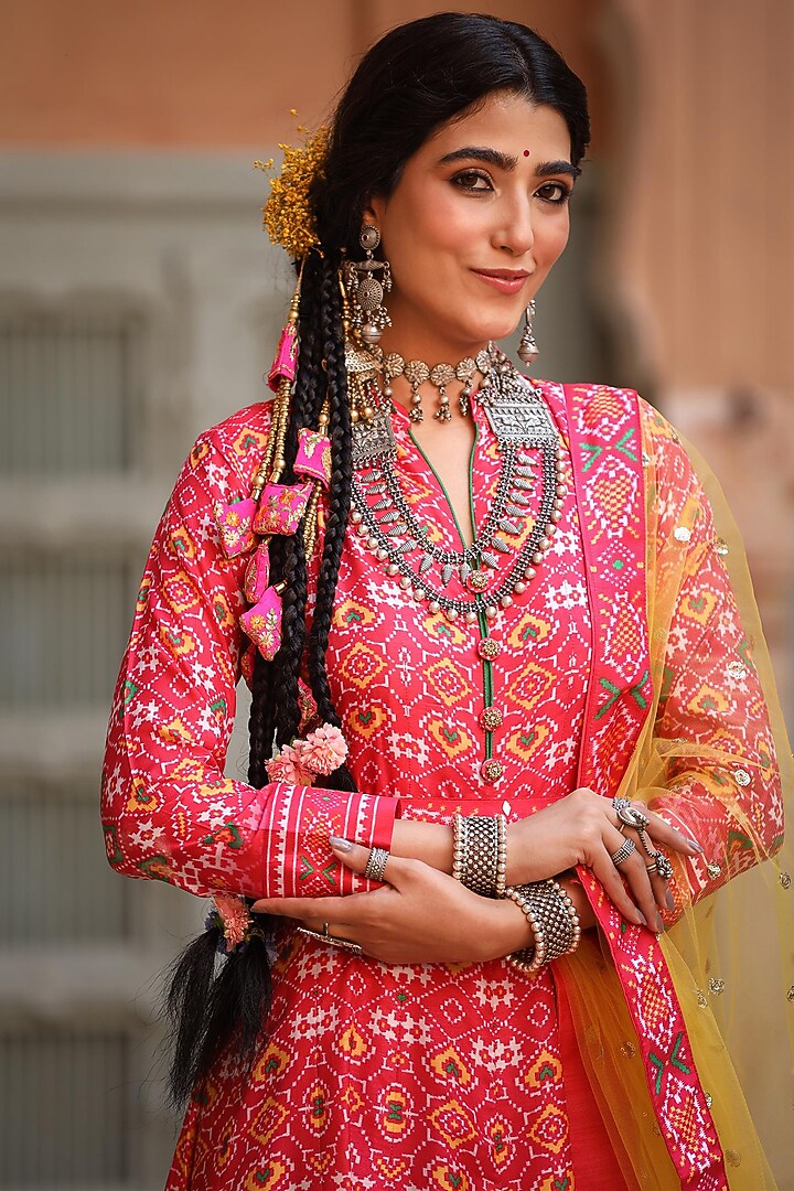Fuchsia Printed Party Wear Anarkali Set by Scakhi Luxe at Pernia's Pop Up Shop