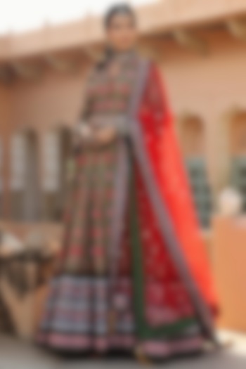 Mehendi Green Printed Party Wear Anarkali Set by Scakhi Luxe at Pernia's Pop Up Shop