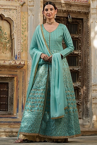 Green Embroidered Anarkali Set by Scakhi Luxe