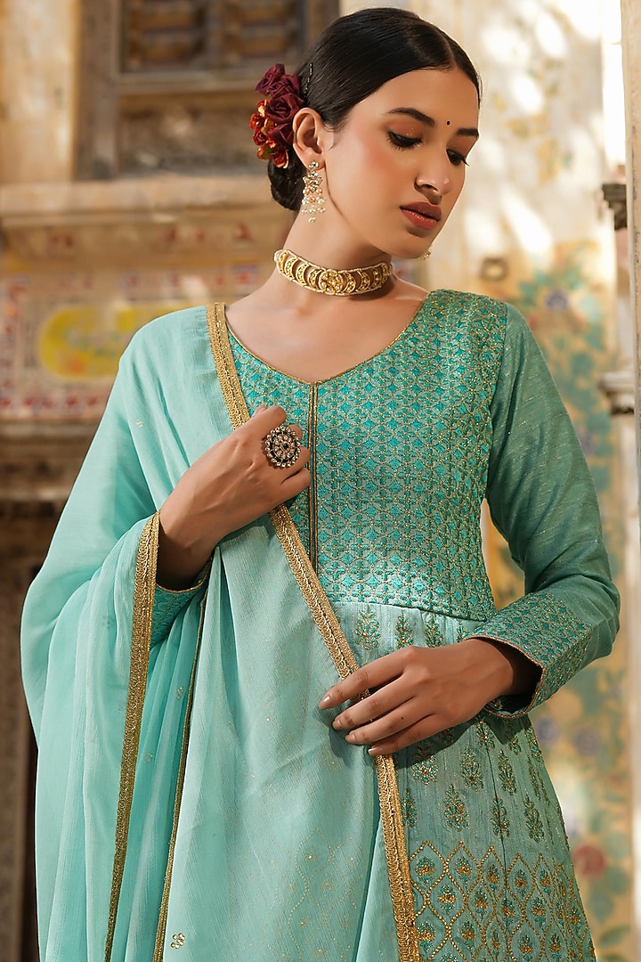 Green Embroidered Party Wear Anarkali Set by Scakhi Luxe at Pernia's Pop Up Shop