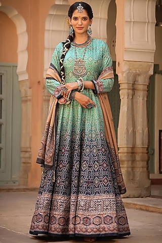 Navy Tie-Dyed Anarkali Set by Scakhi Luxe