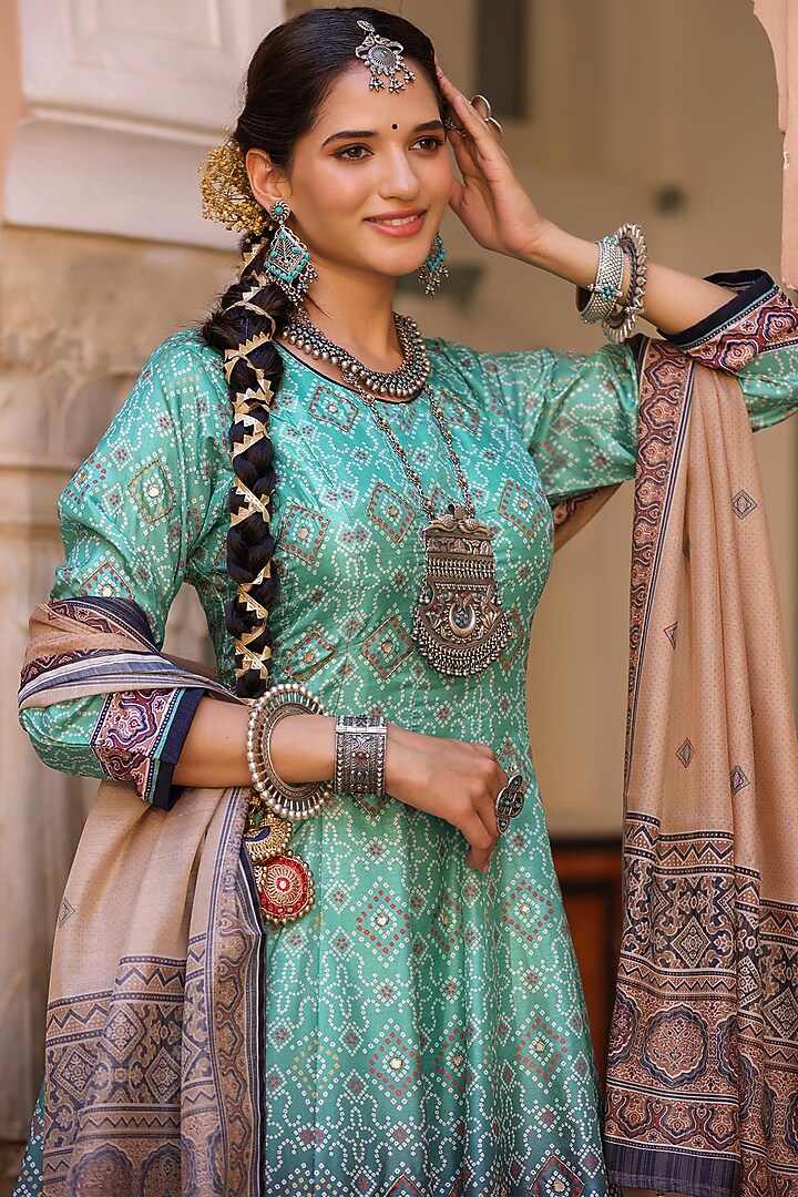 Navy Tie-Dyed Party Wear Anarkali Set by Scakhi Luxe at Pernia's Pop Up Shop