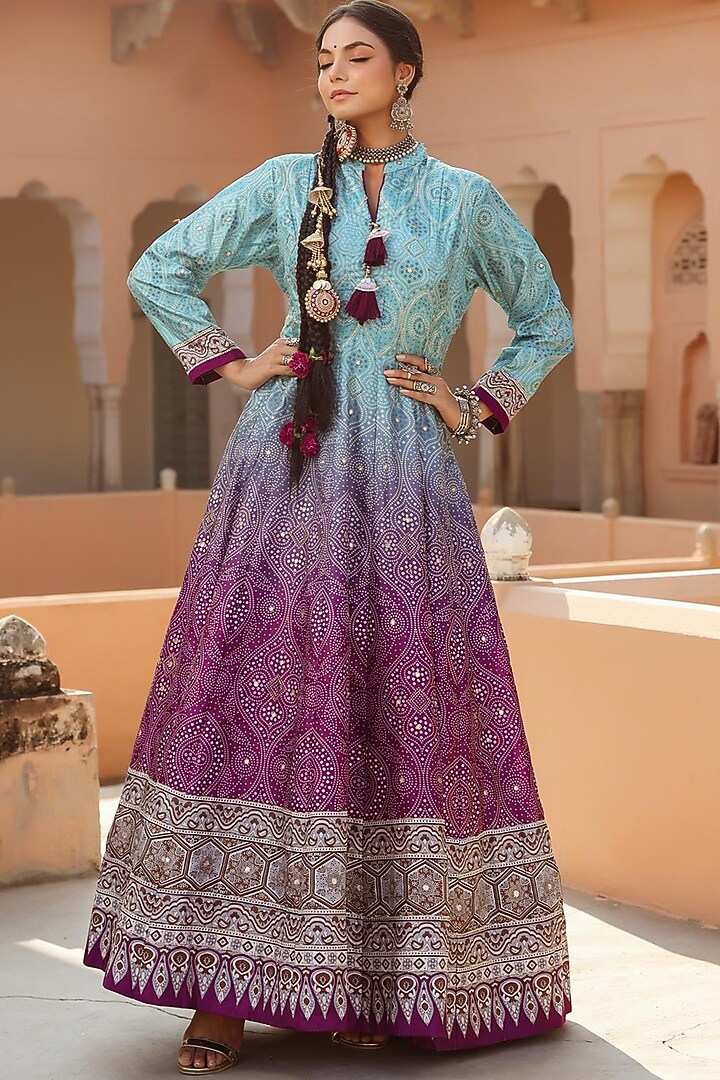 Purple Tie-Dyed Party Wear Anarkali Set by Scakhi Luxe at Pernia's Pop Up Shop