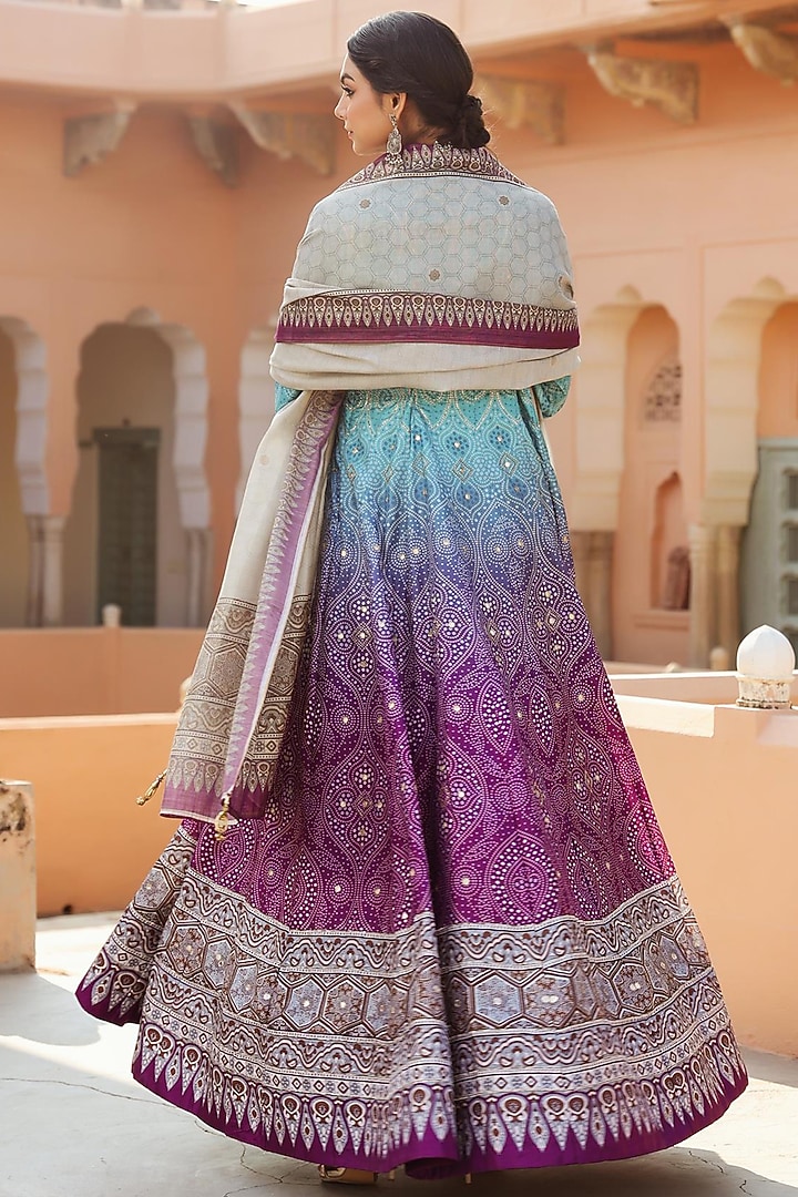 Purple Tie-Dyed Party Wear Anarkali Set by Scakhi Luxe at Pernia's Pop Up Shop