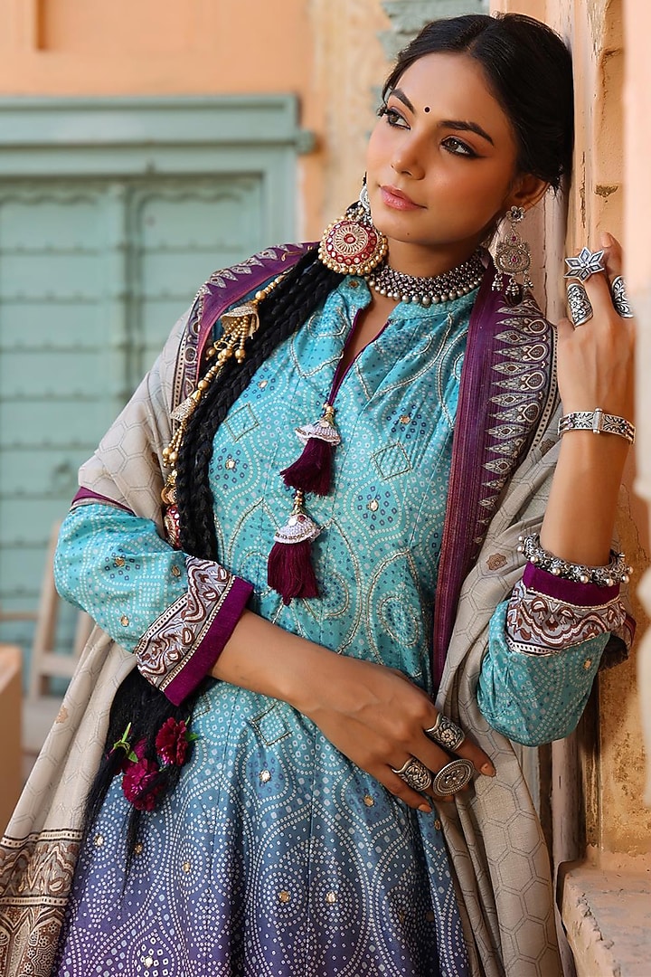 Purple Tie-Dyed Party Wear Anarkali Set by Scakhi Luxe at Pernia's Pop Up Shop