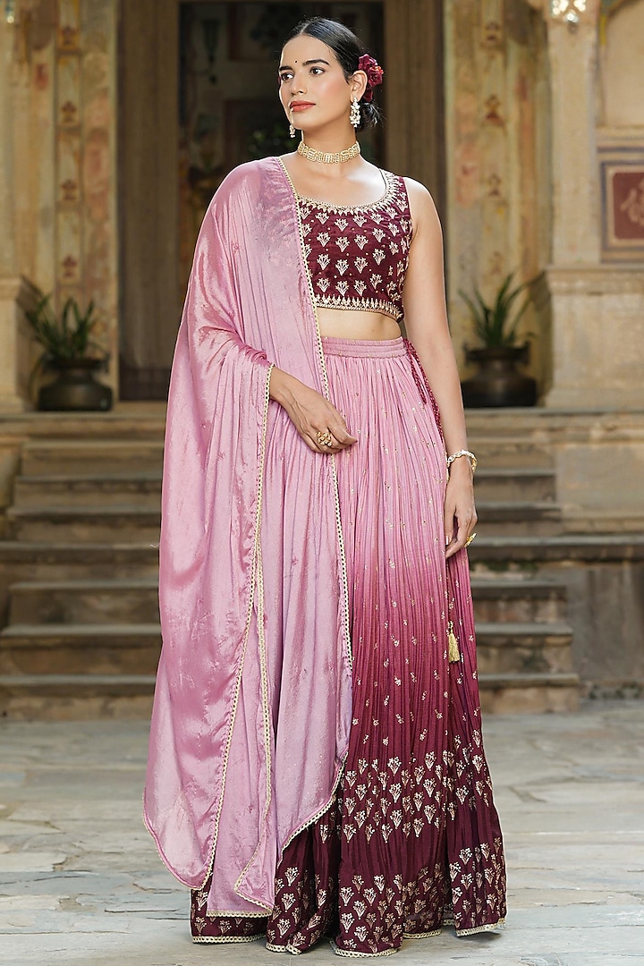 Pink Tie-Dye Printed Lehenga Set by Scakhi