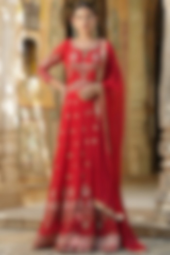 Red Embroidered Anarkali Set by Scakhi
