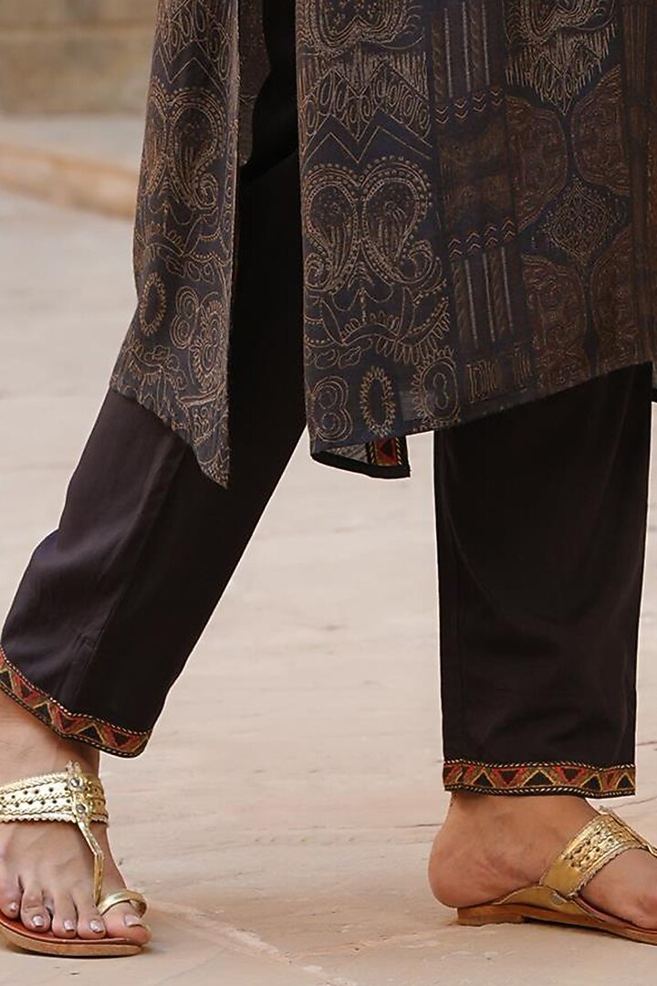 Dark Brown Embroidered Kurta Set by Scakhi Luxe at Pernia's Pop Up Shop