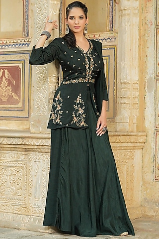 Jade Green Dola Silk Lehenga Set by Scakhi Luxe