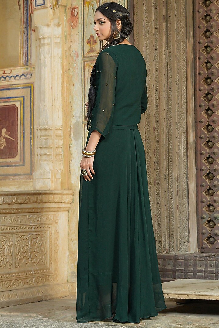 Green Embellished Jacket Summer Dress by Scakhi Luxe at Pernia's Pop Up Shop