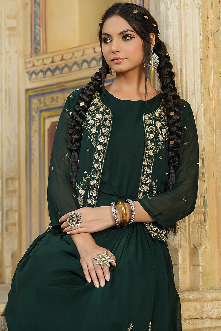 Green Embellished Jacket Summer Dress by Scakhi Luxe at Pernia's Pop Up Shop
