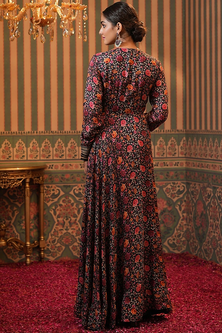 Black Muslin Silk Printed Gown by Scakhi Luxe at Pernia's Pop Up Shop