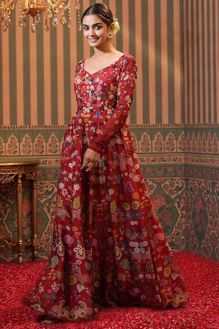 Red Printed Gown by Scakhi