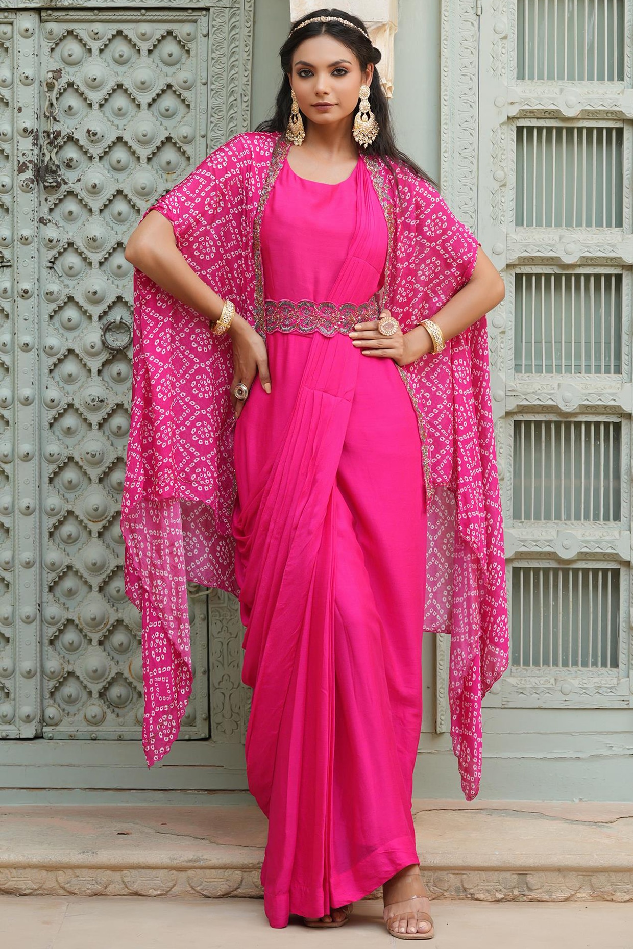 Buy Pink Saree Paired with a Purple Blouse by Designer JAYANTI REDDY Online  at Ogaan.com