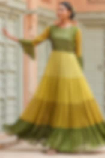 Green Embellished Anarkali Summer Dress by Scakhi Luxe at Pernia's Pop Up Shop