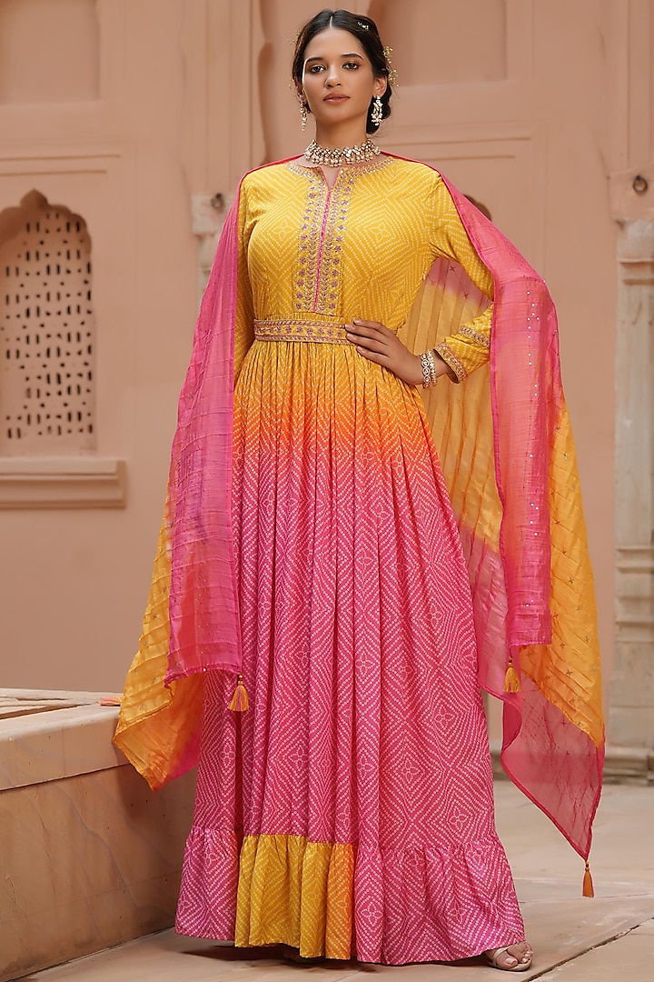 Pink Muslin Silk Printed Anarkali Set by Scakhi