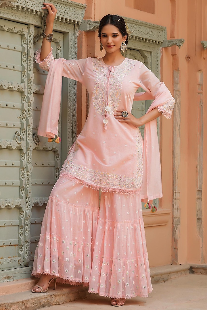 Pink Embroidered Sharara Set by Scakhi at Pernia's Pop Up Shop