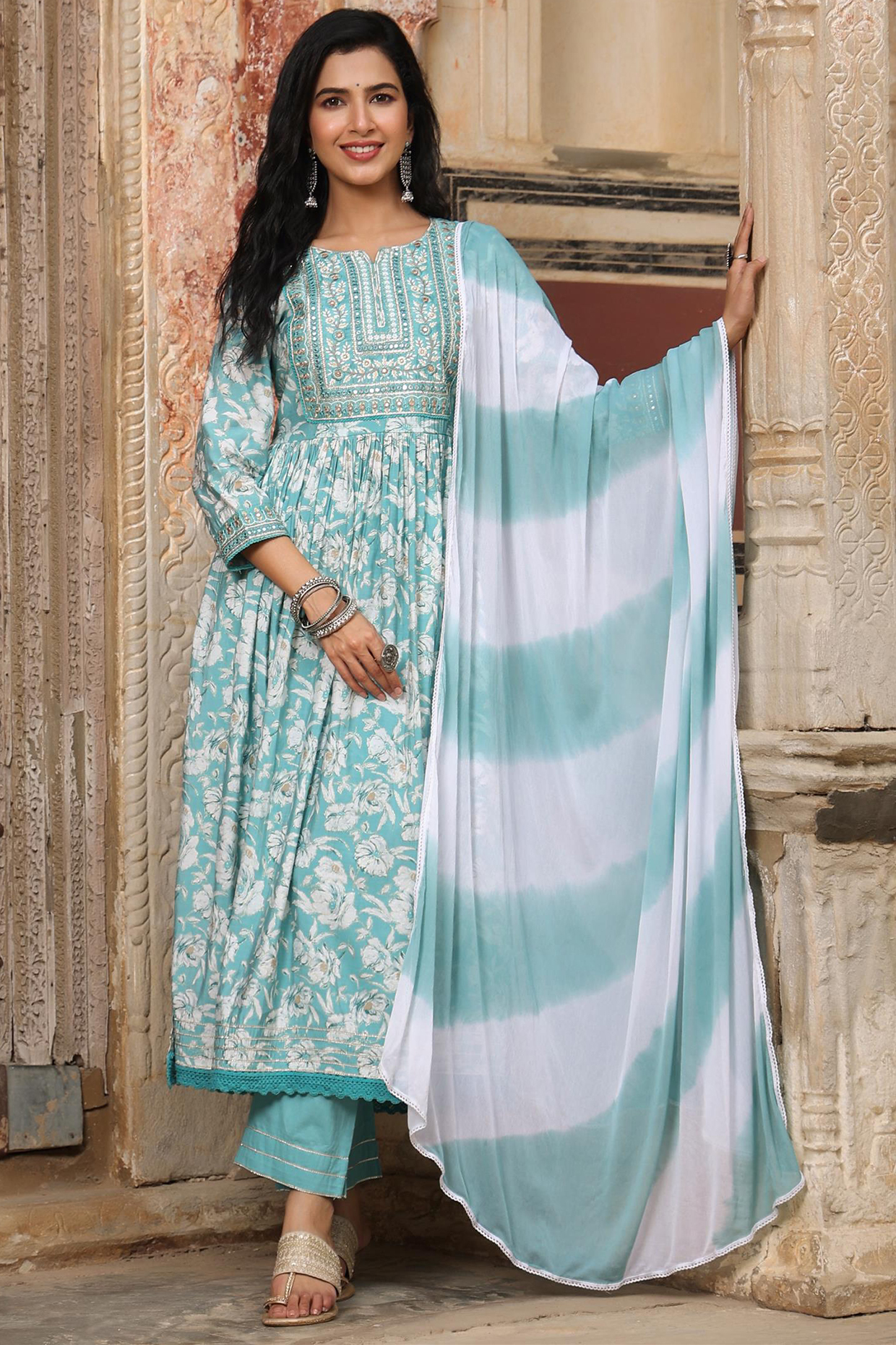 Blue Printed Kurta Set by Scakhi