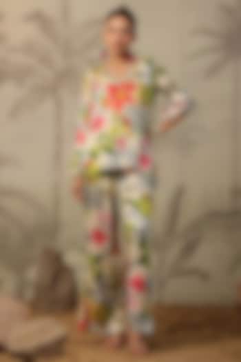 Multi-Colored Satin Floral Printed & Sequins Embellished Co-Ord Set by Scakhi Luxe at Pernia's Pop Up Shop