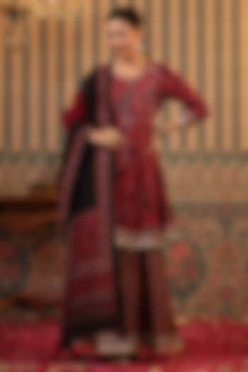 Magenta Modal Chanderi Stripe Printed Sharara Set by Scakhi Luxe at Pernia's Pop Up Shop