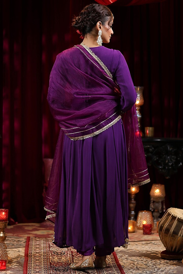Purple Georgette Gota Embroidered Kalidar Anarkali Set by Scakhi Luxe at Pernia's Pop Up Shop